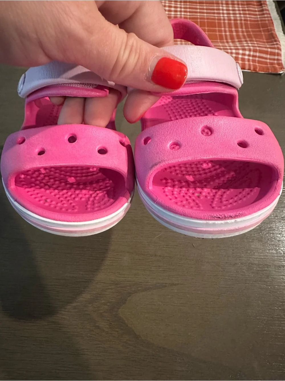CROCS Kids Pink Sandals with White Adjustable Heel Strap